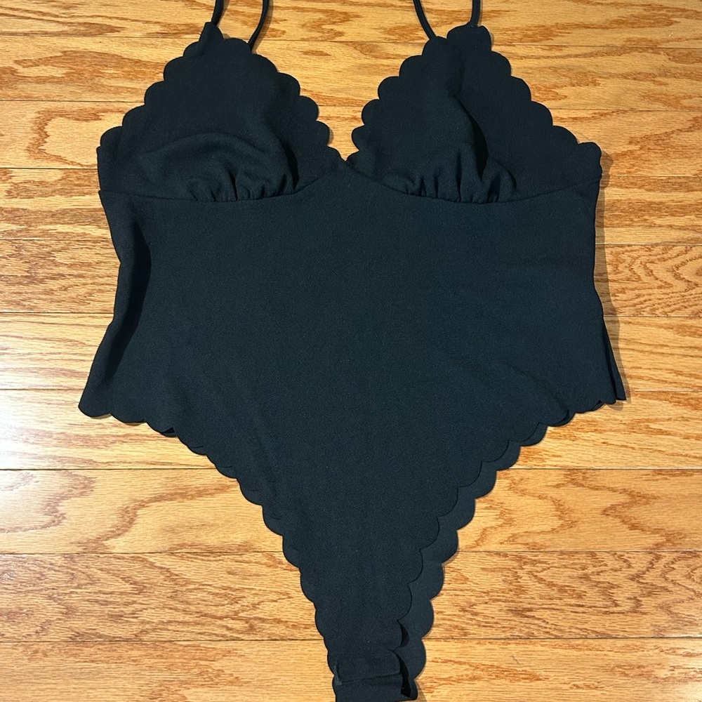 Scalloped Black Bodysuit